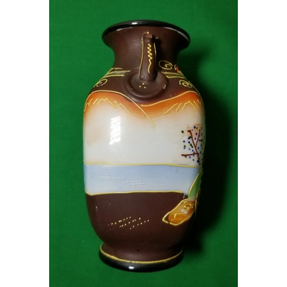 Satsuma Moriage Ware Vase Featuring The Empress Hand Painted Vintage Japanese